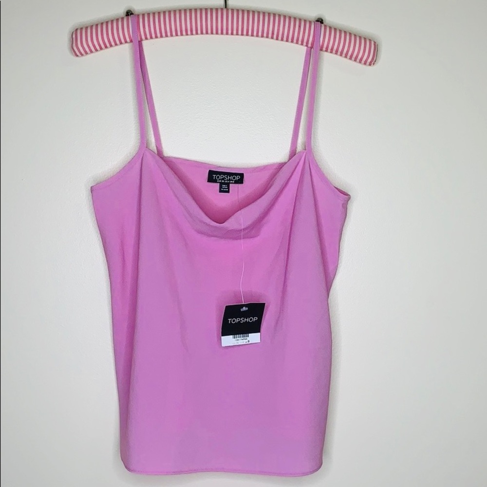 TOPSHOP | Pink Spaghetti Strap Blouse | Low Cut Slouch Front | Sexy Undershirt